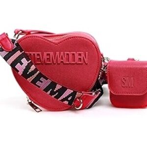 Steve Madden Heart Brosi Pink Flash CrossBody Valentines Crossbody Bag Purse NEW
